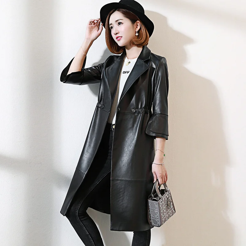 Haining 2021 spring new leather clothes women's middle and long coat slim fit sheep skin single windbreaker coat Korean version
Haining 2021 spring new leather clothes women's middle and long coat slim fit sheep skin single windbreaker coat Korean version