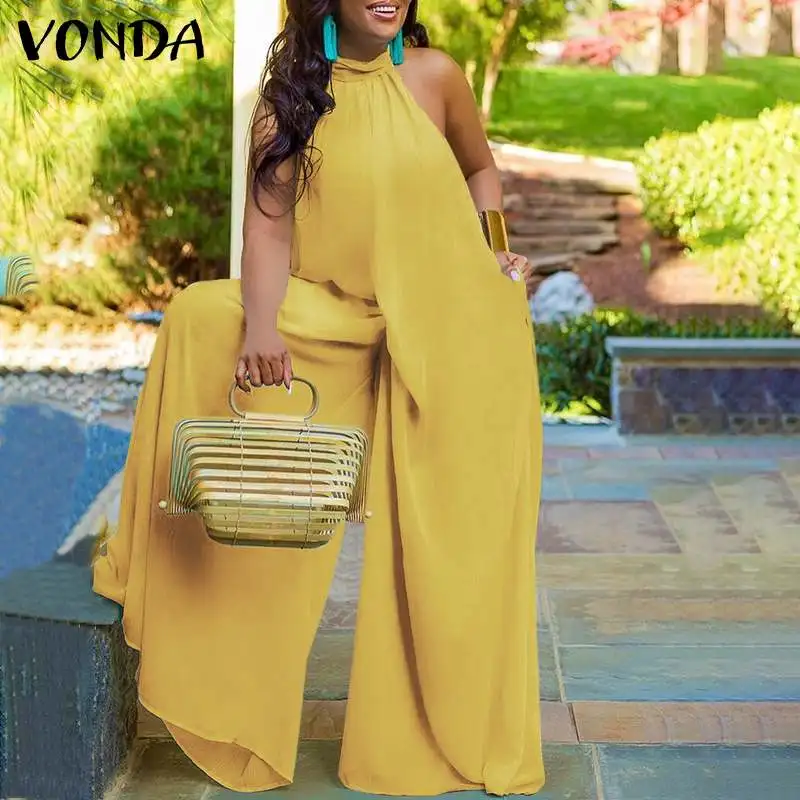 Summer Pleated Wide Leg Long Jumpsuits Casual O Neck Palazzo Pants Pantalon VONDA 2021 Dungaree Overalls For Women Oversized 
Summer Pleated Wide Leg Long Jumpsuits Casual O Neck Palazzo Pants Pantalon VONDA 2021 Dungaree Overalls For Women Oversized