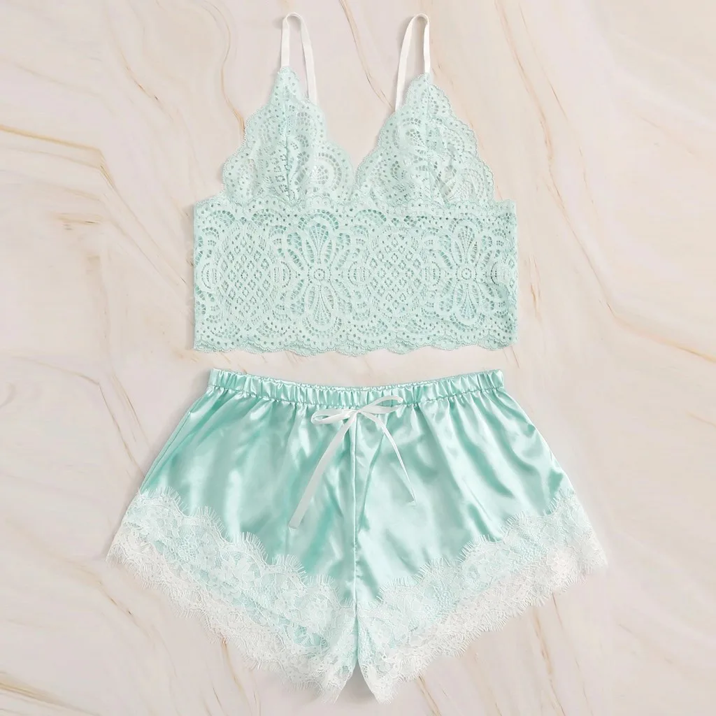 New 2Pcs Women Pajamas Set Elegant Lace Satin Spaghetti Strap Clothes Summer Sleepwear Top + Shorts Pajamas Set Pijama #W
New 2Pcs Women Pajamas Set Elegant Lace Satin Spaghetti Strap Clothes Summer Sleepwear Top + Shorts Pajamas Set Pijama #W