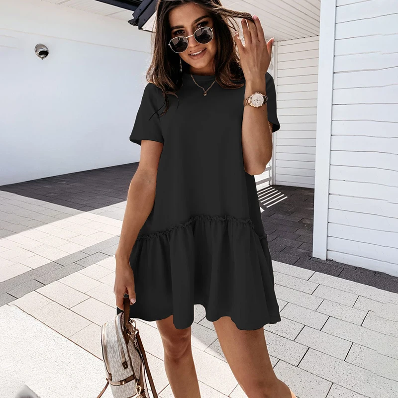 NEW Loose Casual Short Sleeve Mini Dress Women Summer O-neck White Black Ruffles Big Hem Beach Dresses For Woman Femme Robe
NEW Loose Casual Short Sleeve Mini Dress Women Summer O-neck White Black Ruffles Big Hem Beach Dresses For Woman Femme Robe
