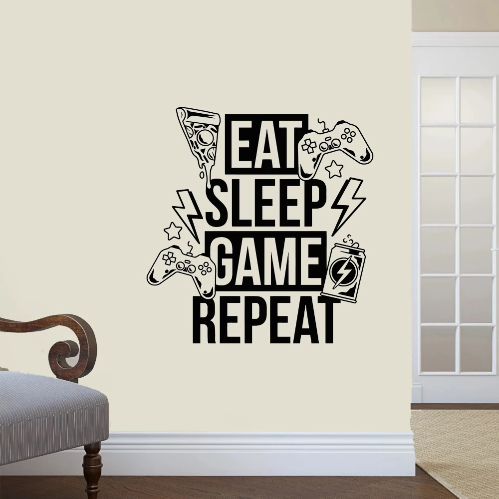 Виниловая настенная наклейка Eat Sleep для повторных видеоигр джойстика наклейки