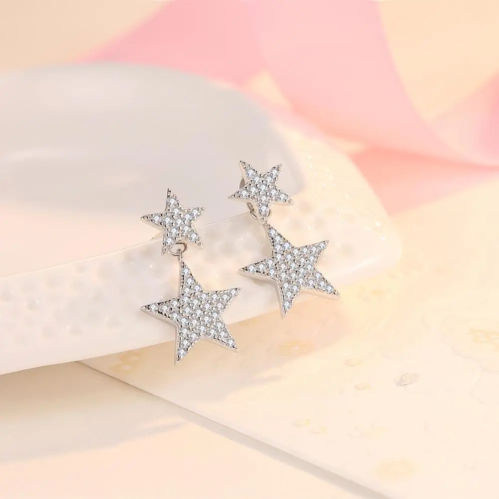 New Zircon Stars Back hanging Dangle Earrings For Women Exquisite Shiny Crystal Star Stud Earrings Statement Jewelry Gifts
New Zircon Stars Back hanging Dangle Earrings For Women Exquisite Shiny Crystal Star Stud Earrings Statement Jewelry Gifts