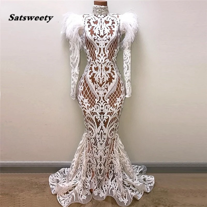 White Mermaid Evening Dresses Robe De Soiree 2022 Illusion Arabic Party Gowns Feather Beaded Dubai Abaya Kaftan Long Prom Dress
White Mermaid Evening Dresses Robe De Soiree 2022 Illusion Arabic Party Gowns Feather Beaded Dubai Abaya Kaftan Long Prom Dress