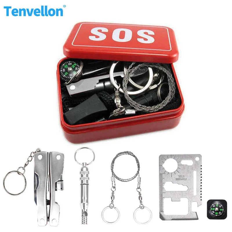 

Outdoor Camping Survival kit Emergency Escape Kit Safety SOS Camping Hiking Self Help whistle compass Disaster relief supplies