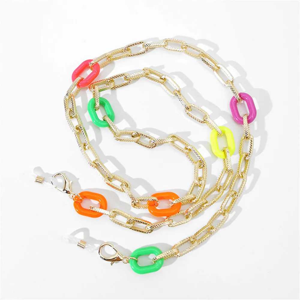 Colorful Acrylic Golden Alloy Link Chain Sunglasses Holder Necklace Silicone Reading Glasses Cord Strap Neck Face Mask Band
Colorful Acrylic Golden Alloy Link Chain Sunglasses Holder Necklace Silicone Reading Glasses Cord Strap Neck Face Mask Band