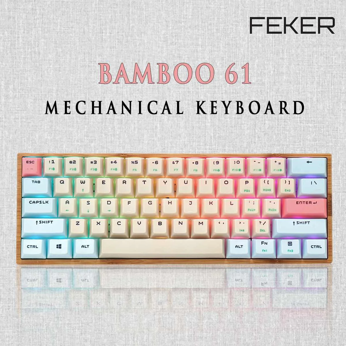 FEKER 61 Keys Wireless bluetooth 5.0 Type-C Bamboo 60% Mechanical Keyboard Gateron Switch RGB PBT Keycaps Gaming Keyboard
FEKER 61 Keys Wireless bluetooth 5.0 Type-C Bamboo 60% Mechanical Keyboard Gateron Switch RGB PBT Keycaps Gaming Keyboard