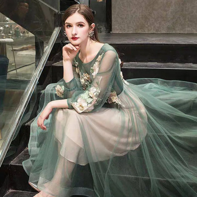 Green Floral Evening Party Dress Temperament O-neck Formal Dress Fairy A-line Stage Show Dress Elegant Chorus Clothing XS-3XL
Green Floral Evening Party Dress Temperament O-neck Formal Dress Fairy A-line Stage Show Dress Elegant Chorus Clothing XS-3XL