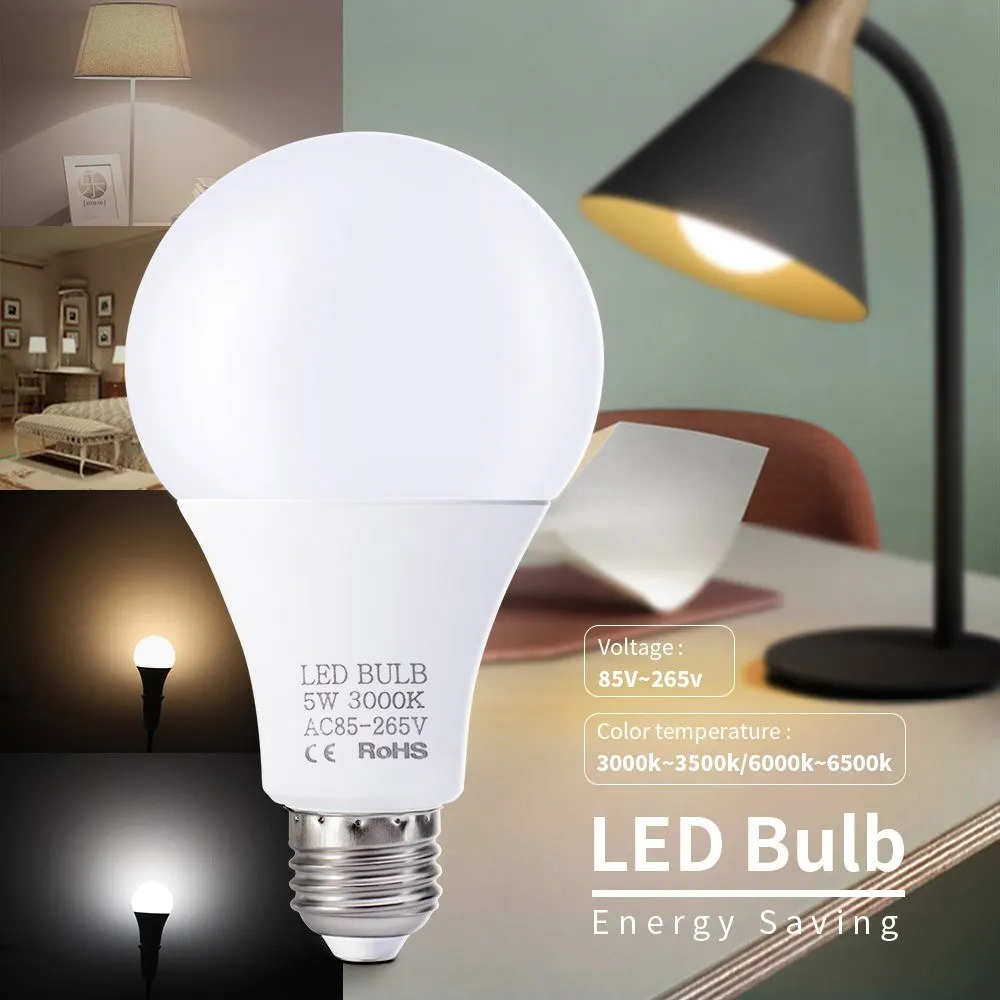 

5W LED Bulbs E27 Light Bulbs Energy Saving Warm White 3000-3500K High Brightness Lamp for Bedroom Living Room 85V-265V