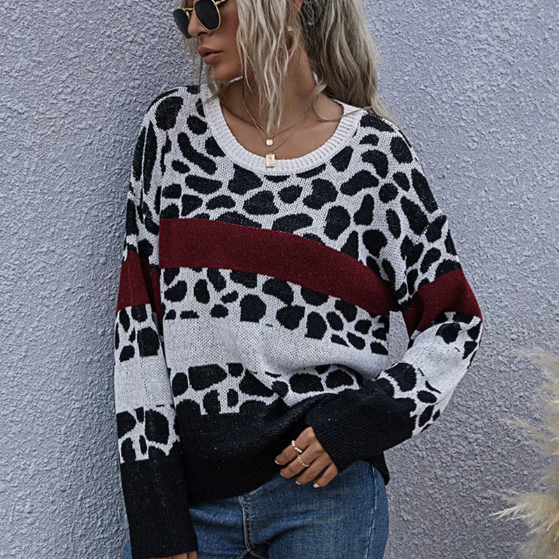 Women Leopard Patchwork Knitted Sweater Autumn Long Sleeve Fashion Sweaters Jumper Knitted Pullover Outerwear Top Fall 2020
Women Leopard Patchwork Knitted Sweater Autumn Long Sleeve Fashion Sweaters Jumper Knitted Pullover Outerwear Top Fall 2020