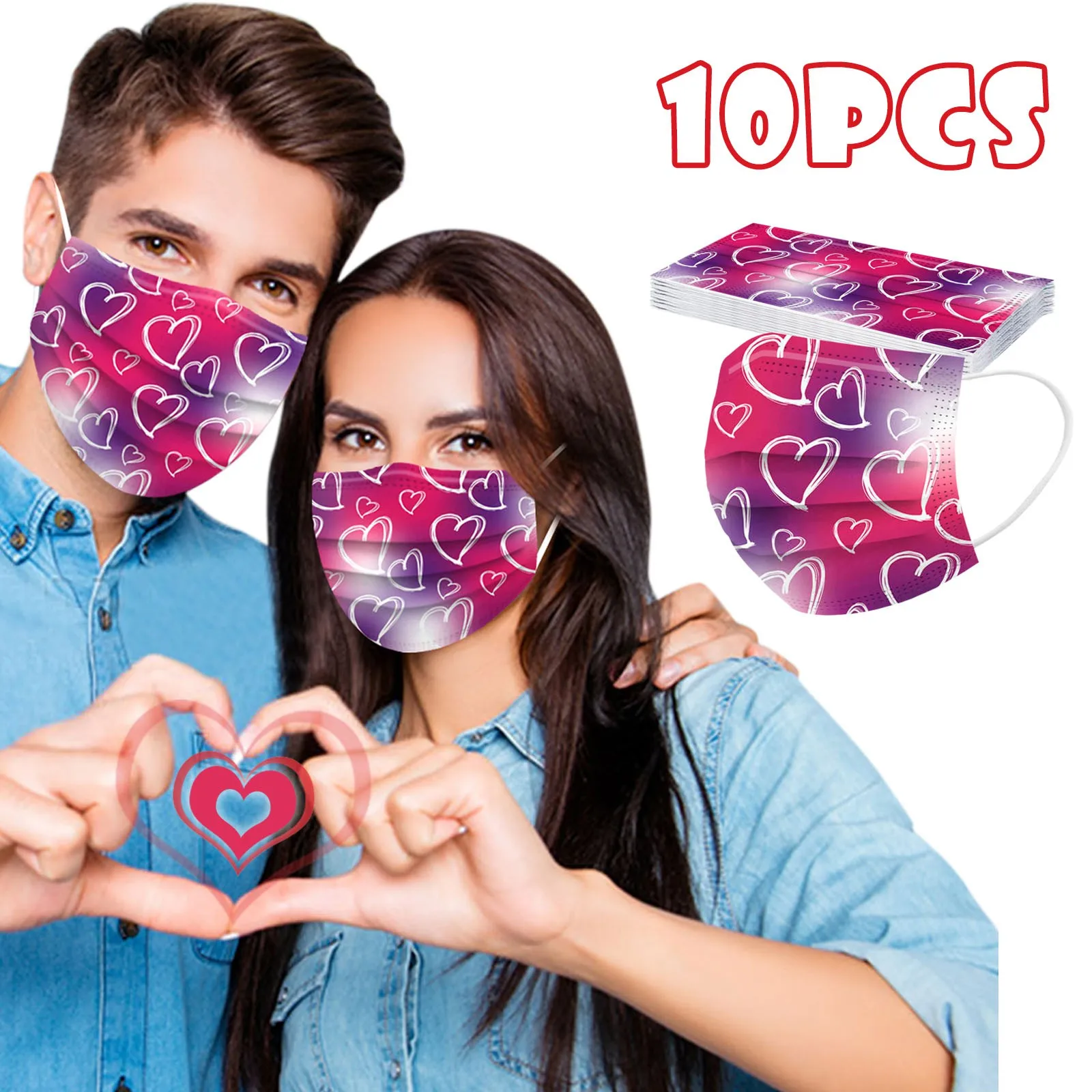 10PCS Adult Heart-shaped Printed Masks Valentine's Day Disposable Face Mask 3 Ply Filter Anti-PM2.5 Earloop Bandage Masques
10PCS Adult Heart-shaped Printed Masks Valentine's Day Disposable Face Mask 3 Ply Filter Anti-PM2.5 Earloop Bandage Masques
