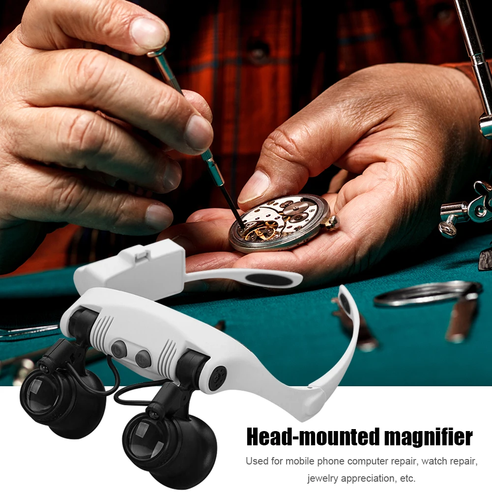 

Magnifier Glasses with LED Light Portable 10X/15X/20X/25X Lens Loupe Magnifying Eyewear for Reading Repairing Wearing Antique