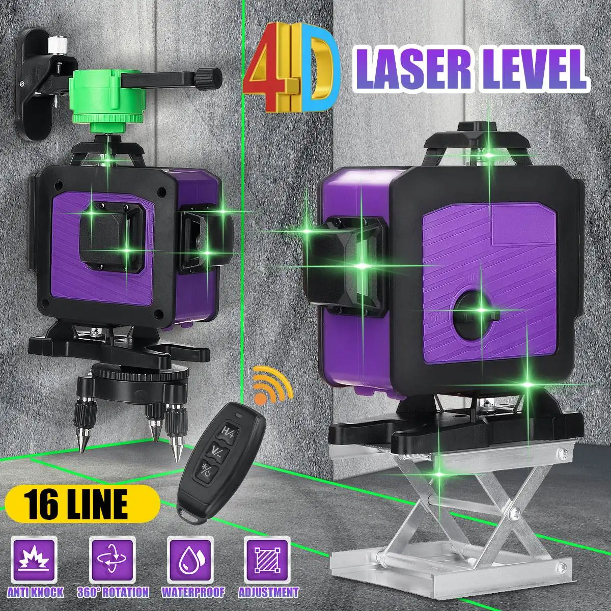 4D 16 Lines Laser Level Green Self-leveling 360 Horizontal Vertical Cross Measure Beam Laser Level With Remote LED Display
4D 16 Lines Laser Level Green Self-leveling 360 Horizontal Vertical Cross Measure Beam Laser Level With Remote LED Display