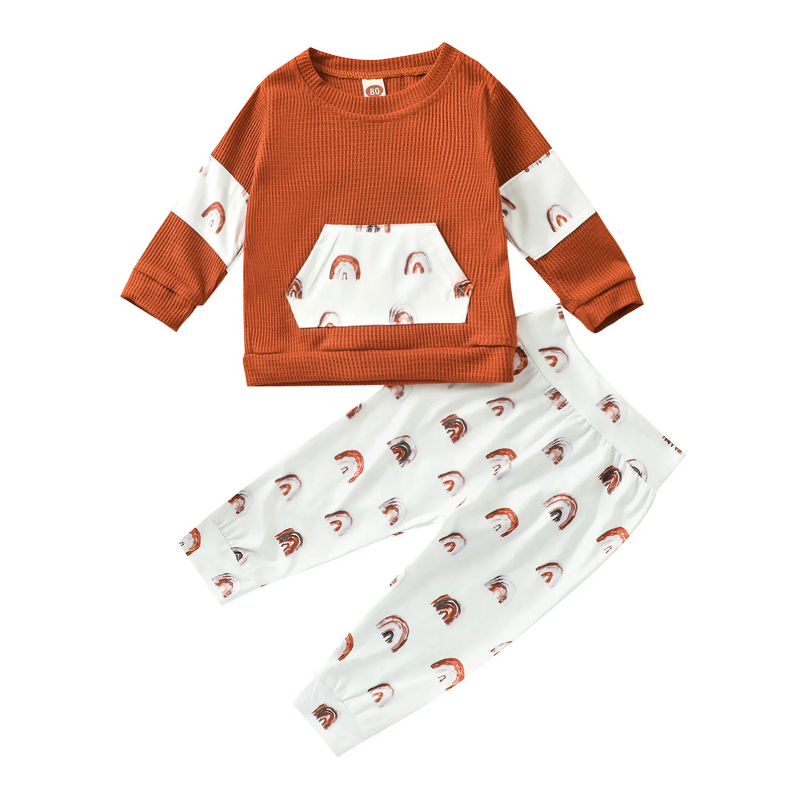 Newest 2Pcs Kids Spring Tracksuit, Rainbow Print Round-Neck Long Sleeves Tops + Elastic Waist Pants for Little Boys, Gold Brown
Newest 2Pcs Kids Spring Tracksuit, Rainbow Print Round-Neck Long Sleeves Tops + Elastic Waist Pants for Little Boys, Gold Brown