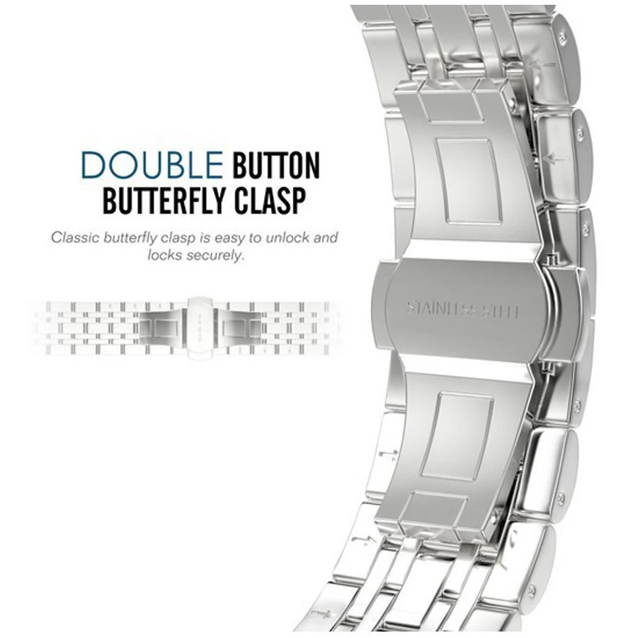 Ремешок OTMENG из нержавеющей стали с застежкой-бабочкой и адаптером для Apple Watch |
