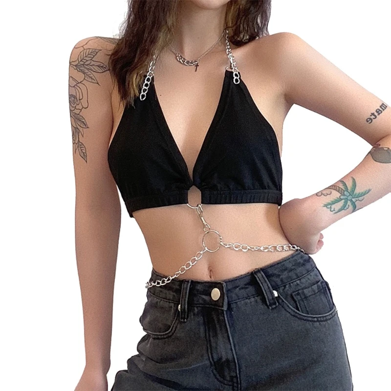 Women Summer Sexy Halter Chain Bralette Crop Top Deep V-Neck Backless Gothic Punk Camisole Harajuku Slim Fit Clubwear
Women Summer Sexy Halter Chain Bralette Crop Top Deep V-Neck Backless Gothic Punk Camisole Harajuku Slim Fit Clubwear