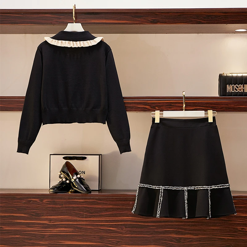 Autumn Set Women Black Sweater Skirt Two Pcs Clothing Set Knitted New Design Suits Fashion Big Yards Suit Cardigan Top Outfit
Autumn Set Women Black Sweater Skirt Two Pcs Clothing Set Knitted New Design Suits Fashion Big Yards Suit Cardigan Top Outfit