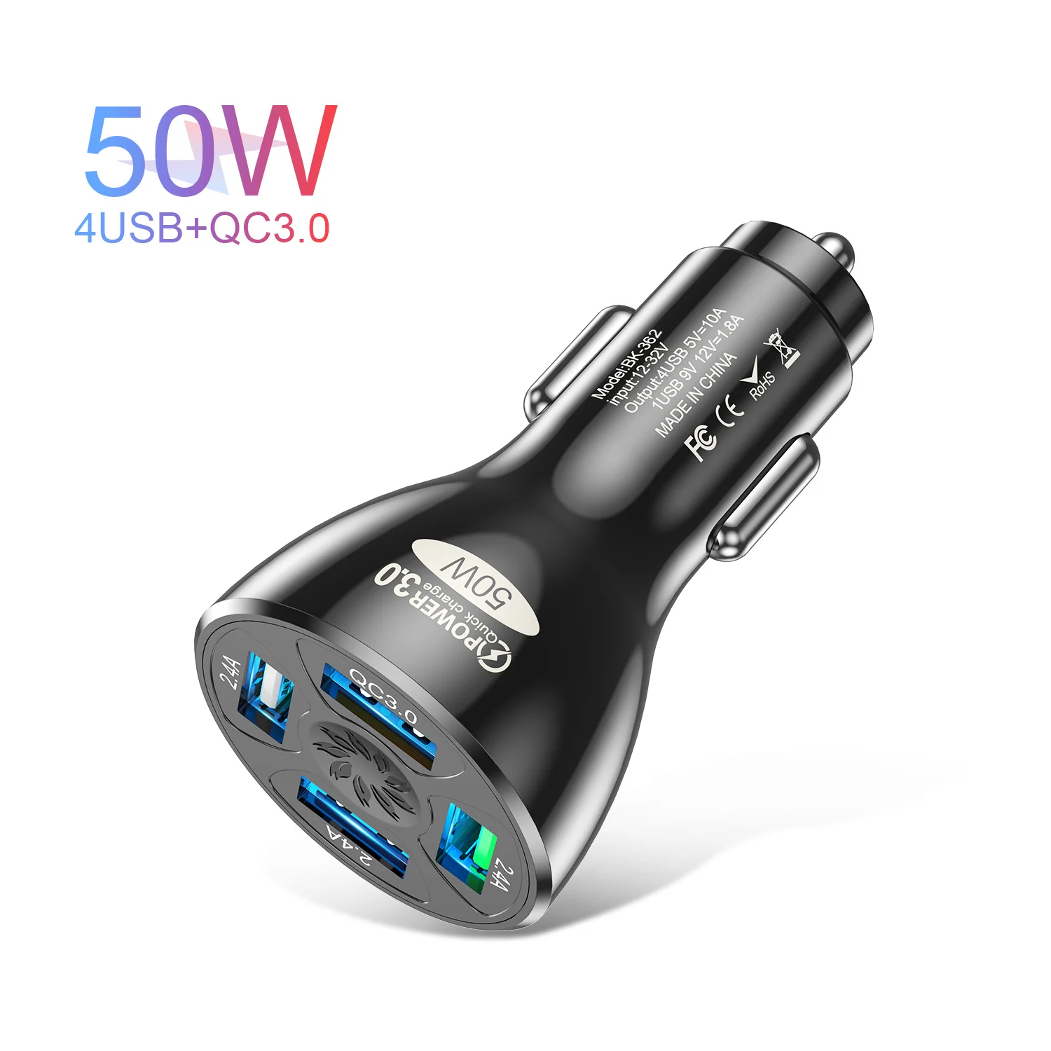 

4 Ports USB Car Charge 50W Quick 10A Mini Fast Charging Mobile Phone Charger Adapter In Car For IPhone 11 Xiaomi Samsung