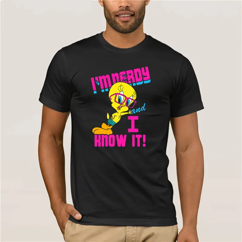 Летняя мужская футболка Милая брендовая с рисунком Looney Tunes ety twebird Nerdy And I знаем It