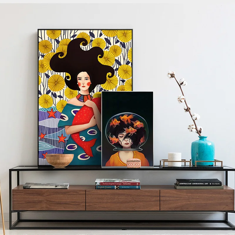 Nordic Style Cartoon Girl and Fish Canvas Prints Paintings on Wall Art Pictures for Girls Bedroom Decor Scandinavian Cuadros
Nordic Style Cartoon Girl and Fish Canvas Prints Paintings on Wall Art Pictures for Girls Bedroom Decor Scandinavian Cuadros
