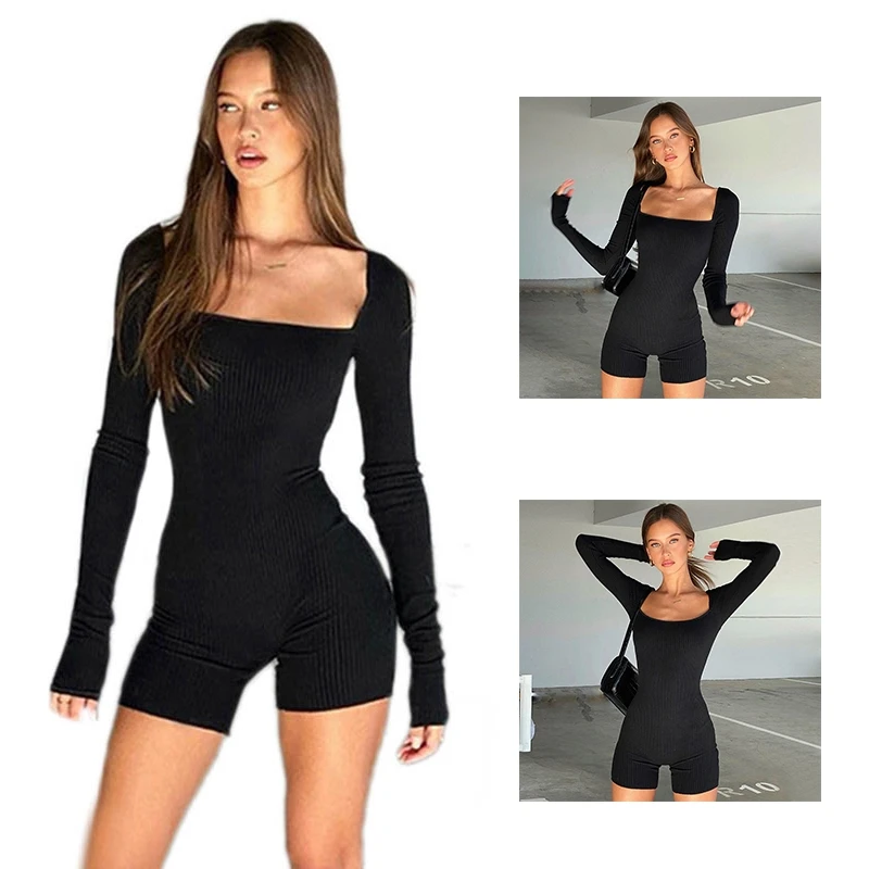 Square Collar Sexy Rompers Womens Jumpsuit Long Sleeve Skinny Summer Playsuits Women Black Casual Short Jumpsuit
Square Collar Sexy Rompers Womens Jumpsuit Long Sleeve Skinny Summer Playsuits Women Black Casual Short Jumpsuit