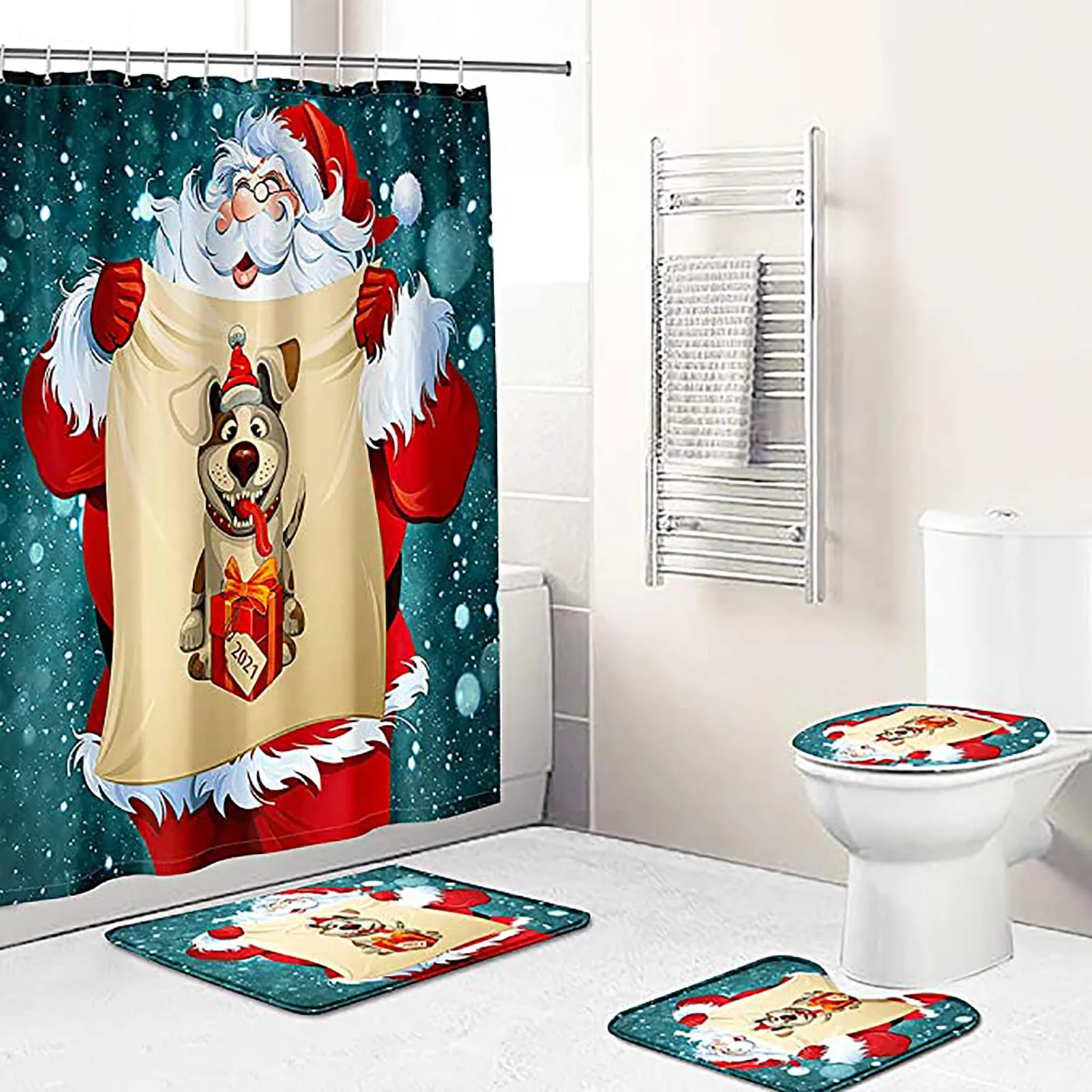 4pcs Christmas shower Curtain Bathroom Anti-slip Carpet Rug Toilet Cover Mat Set Christmas Party Supplies Navidad 2020 FN50
4pcs Christmas shower Curtain Bathroom Anti-slip Carpet Rug Toilet Cover Mat Set Christmas Party Supplies Navidad 2020 FN50
