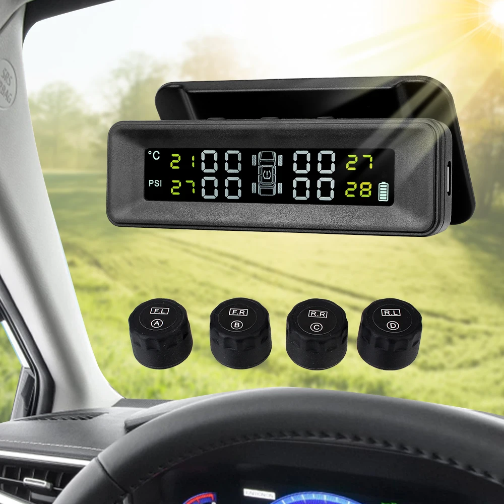 Solar Power TPMS Car Tire Pressure Monitoring System With 4 External Sensors Digital Display Air Leak Tyre Temperature Alarm
Solar Power TPMS Car Tire Pressure Monitoring System With 4 External Sensors Digital Display Air Leak Tyre Temperature Alarm
