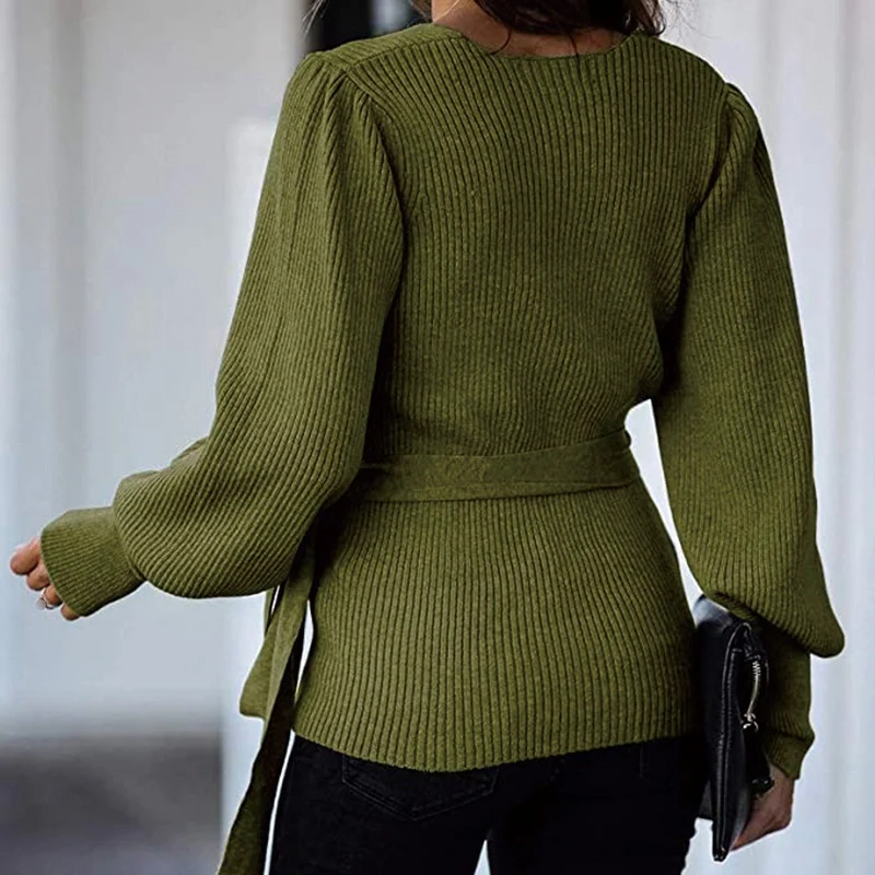 Elegant Women Sexy Tie Belt Pullover Sweater V-Neck Cross Wrap Sweater Autumn and Winter
Elegant Women Sexy Tie Belt Pullover Sweater V-Neck Cross Wrap Sweater Autumn and Winter