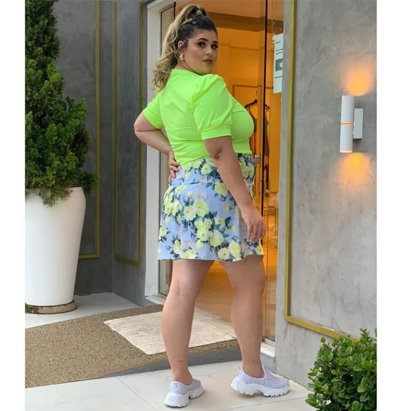 Plus Size Floral Skirt Suits Tracksuit Women Summer Outfits Green Short Sleeve Shirt Top and Mini Skirt Sets Vestidos Female
Plus Size Floral Skirt Suits Tracksuit Women Summer Outfits Green Short Sleeve Shirt Top and Mini Skirt Sets Vestidos Female