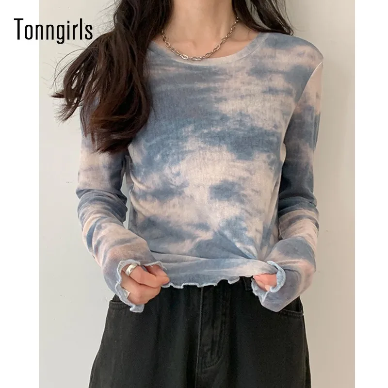 Tonngirls Harajuku Tie Dye Mesh Tops Long Sleeve Korean Style O-neck Tshirt Folds Design T-shirts Women Spring Summer Streetwear
Tonngirls Harajuku Tie Dye Mesh Tops Long Sleeve Korean Style O-neck Tshirt Folds Design T-shirts Women Spring Summer Streetwear
