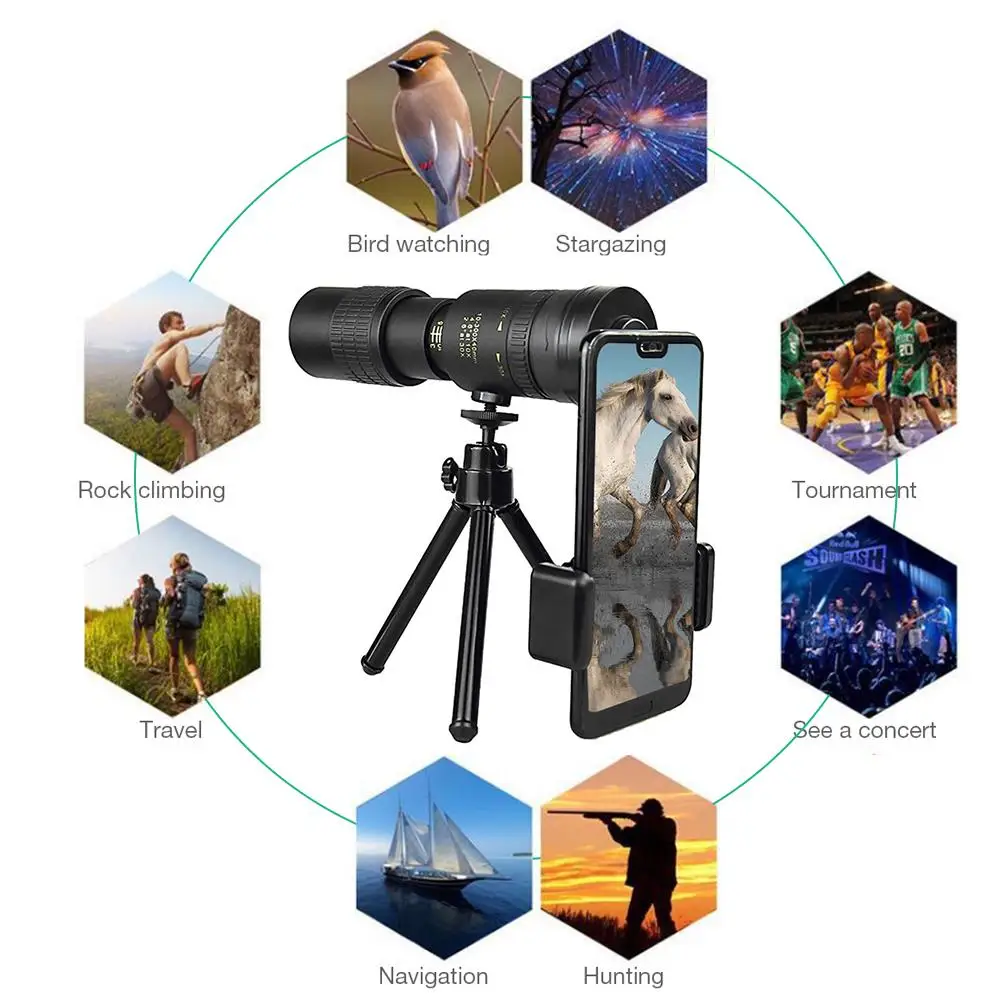 Waterproof 4K 10-300X40mm Super Telephoto Zoom Monocular Telescope Portable for Beach Travel Supports Smartphone To Take Picture
Waterproof 4K 10-300X40mm Super Telephoto Zoom Monocular Telescope Portable for Beach Travel Supports Smartphone To Take Picture