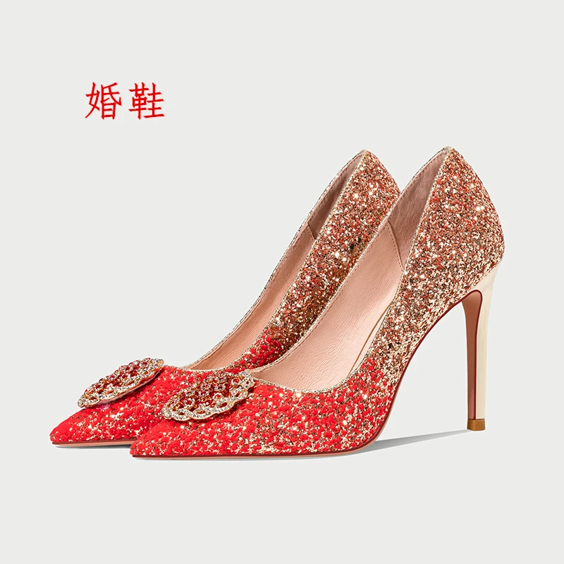 Spring pointed all-match red rhinestone stiletto bridesmaid wedding shoes banquet dress large size small size womens single shoe 
Spring pointed all-match red rhinestone stiletto bridesmaid wedding shoes banquet dress large size small size womens single shoe