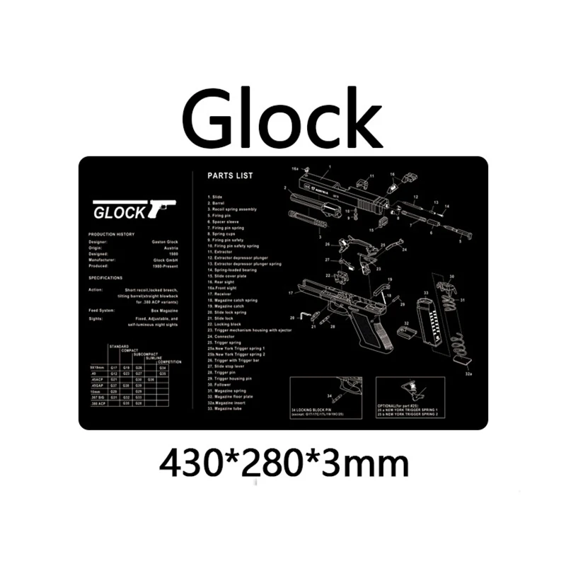Glock Gun Cleaning Rubber Mat for Glock Pistol Remington with Armorers Parts List Bench Pads
Glock Gun Cleaning Rubber Mat for Glock Pistol Remington with Armorers Parts List Bench Pads
