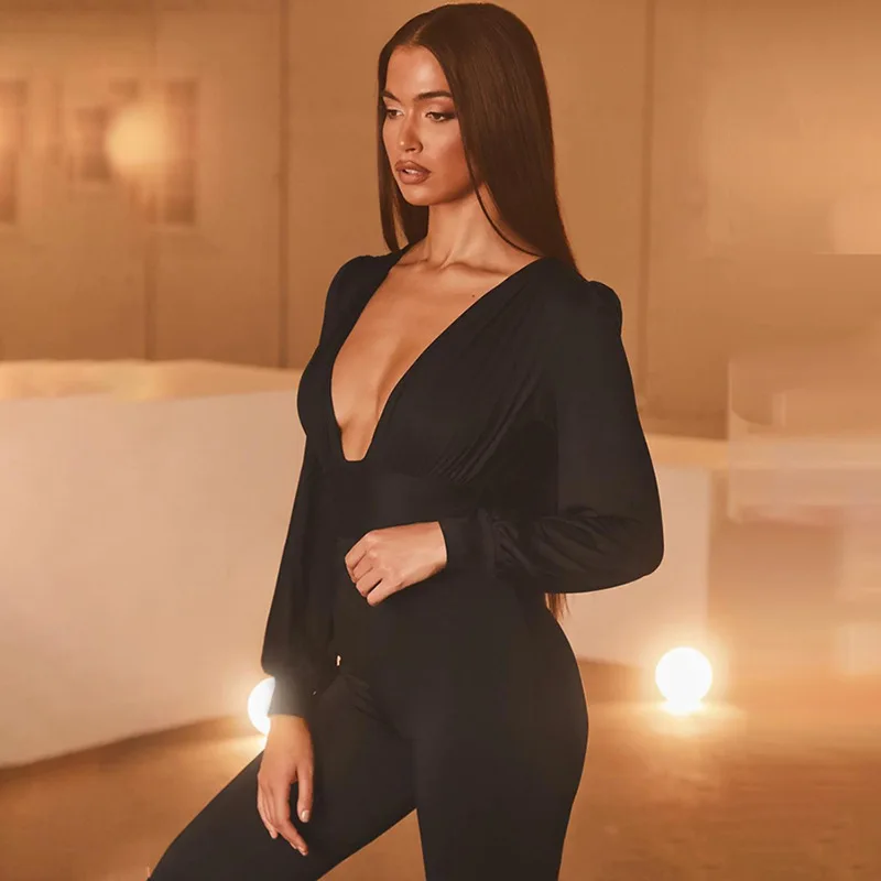 Spring Woman Sexy Long Sleeved Deep V-neck Bodysuit Folds Temperament Clothes Black
Spring Woman Sexy Long Sleeved Deep V-neck Bodysuit Folds Temperament Clothes Black