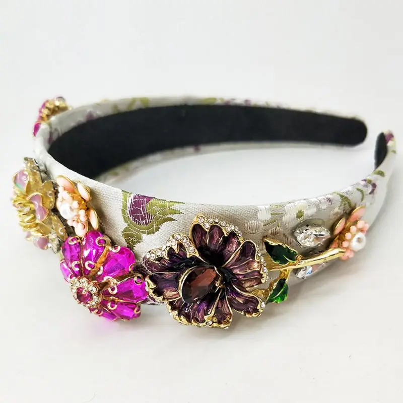 

Baroque Wedding Bridal Jewelry Headband Faux Crystal Enamel Metal Flower Bandana