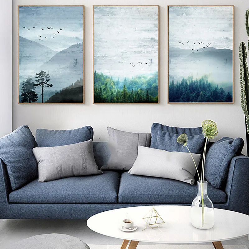 

Forest Distant Mountains Clouds Flying Birds Canvas Painting Wall Art Landscape Picture Poster And Print Home Decoration No Fram