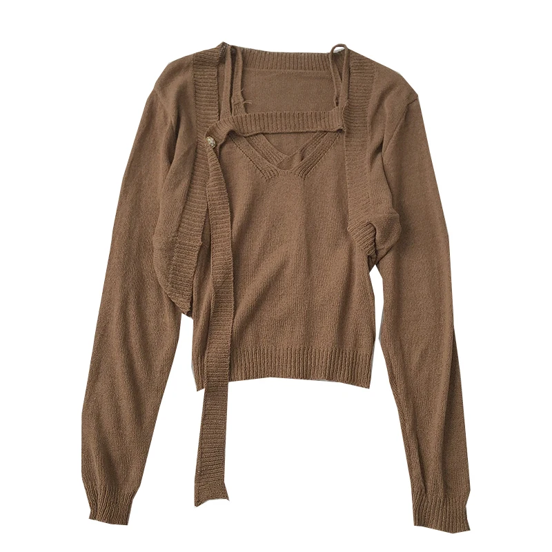 autumn Korean retro design v-neck long-sleeved silk sunscreen cardigan with two-piece short solid color vest cardigan sweater
autumn Korean retro design v-neck long-sleeved silk sunscreen cardigan with two-piece short solid color vest cardigan sweater