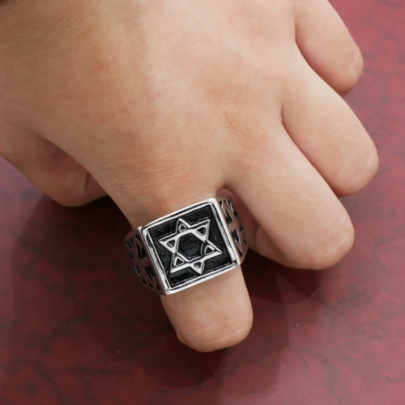 Мужское кольцо с пентаграммой Давида Ювелирное Украшение в стиле ретро