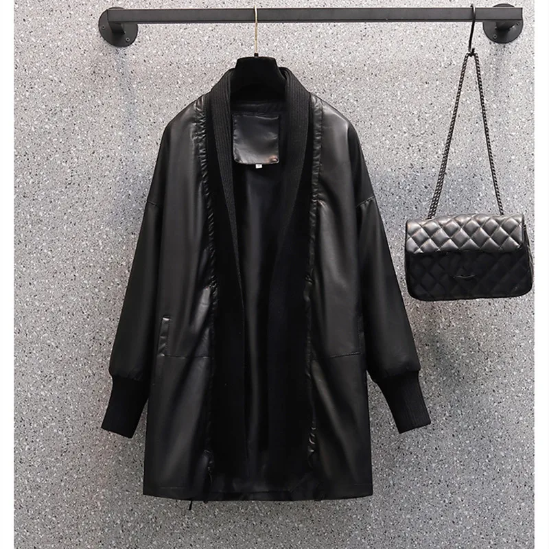 Women Faux Leather Jacket Biker Splicing Coat Collar PU Motorcycle Jackets Loose Punk Style Outerwear Lady
Women Faux Leather Jacket Biker Splicing Coat Collar PU Motorcycle Jackets Loose Punk Style Outerwear Lady