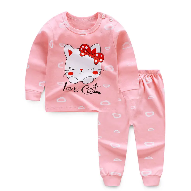 Cartoon Print Baby Girls Boys Pajamas Sets Cotton Kids Sleepwear Autumn Spring High Waist Long Sleeve Tops+Pants 2pcs | Детская одежда