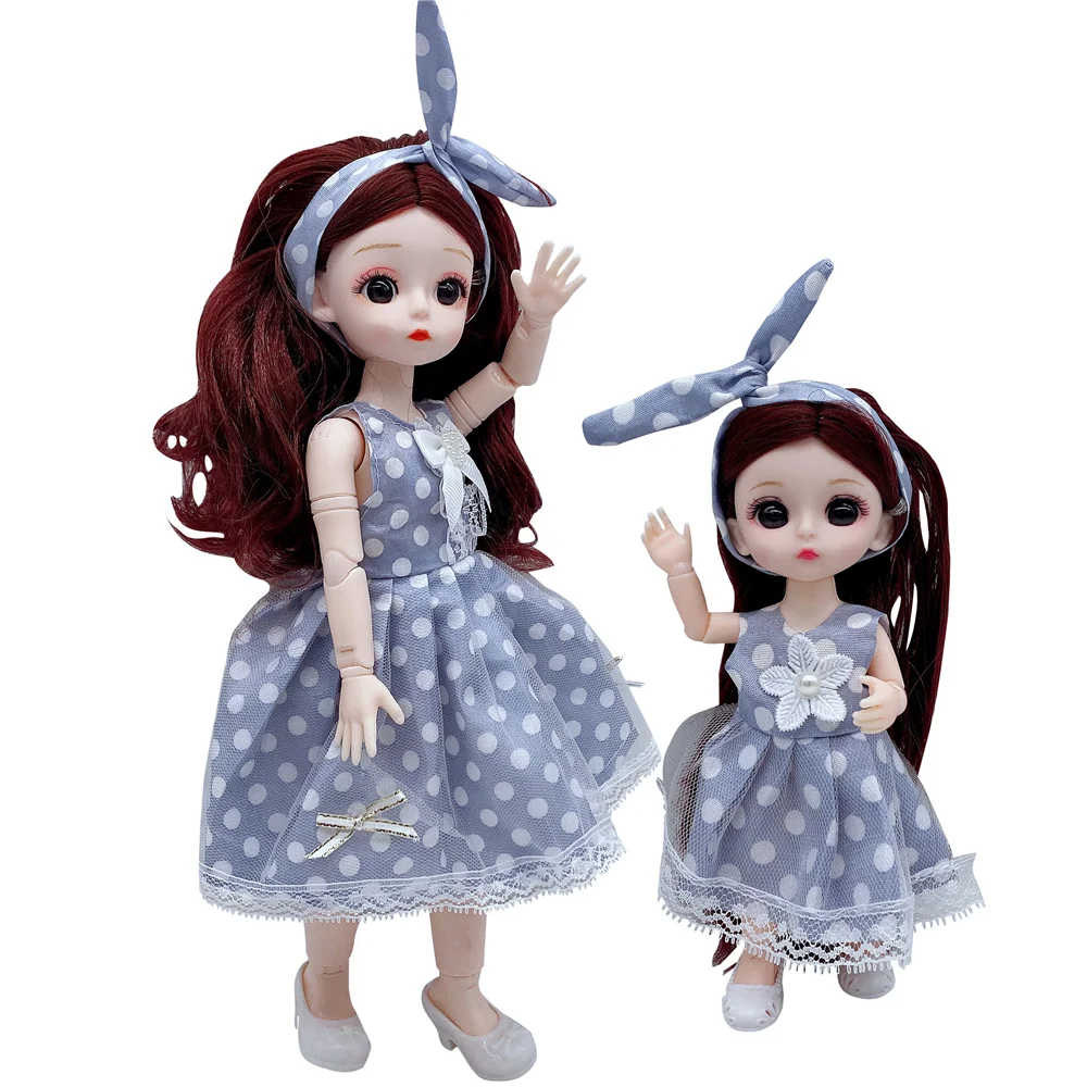 New 12 inch/30CM 6 inch/16CM 23 movable joint 3D eyes parent-child doll dress mom/daughter cartoon cute children's toy dolls 253
New 12 inch/30CM 6 inch/16CM 23 movable joint 3D eyes parent-child doll dress mom/daughter cartoon cute children's toy dolls 253