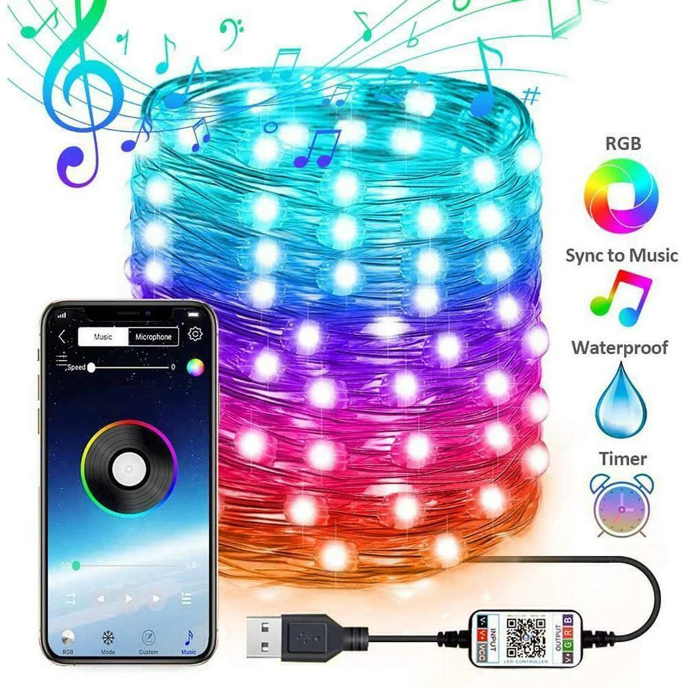 LED String Lights USB Bluetooth Fairy Lights Mobile Phone APP Control Copper Wire Light String Light Christmas Decoration Lights
LED String Lights USB Bluetooth Fairy Lights Mobile Phone APP Control Copper Wire Light String Light Christmas Decoration Lights