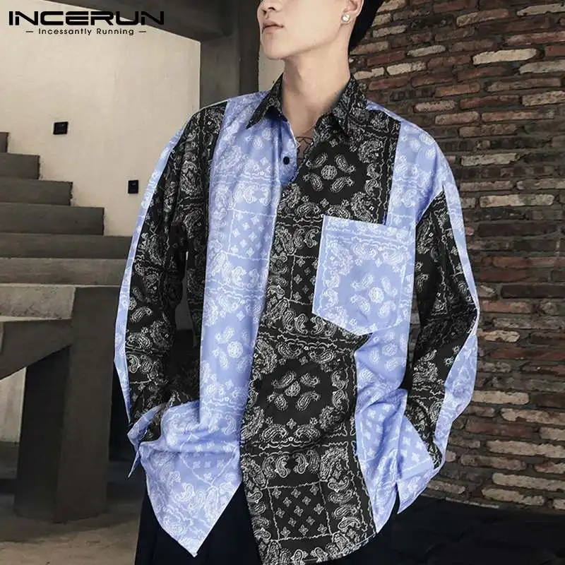 INCERUN 2021 Men Printing Shirt Patchwork Turn Down Collar Long Sleeve Streetwear Button Casual Tops Vintage Camisa Masculina
INCERUN 2021 Men Printing Shirt Patchwork Turn Down Collar Long Sleeve Streetwear Button Casual Tops Vintage Camisa Masculina