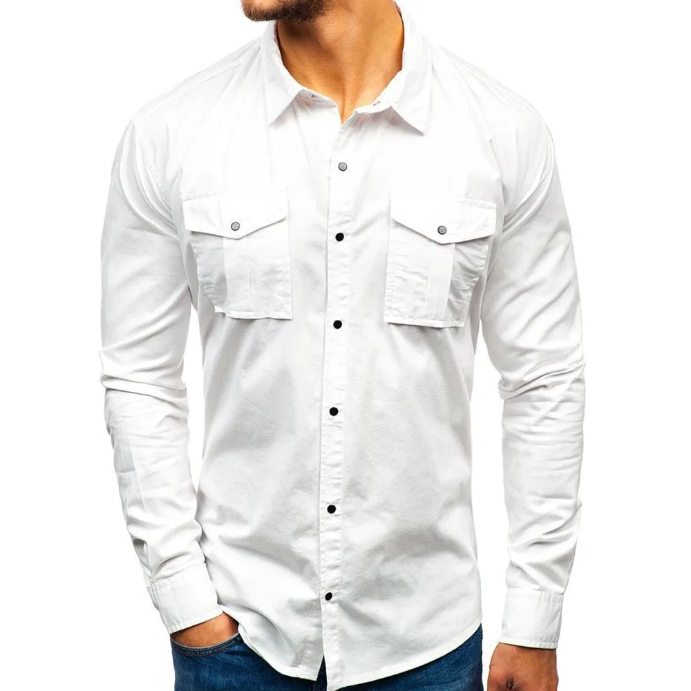2021Casual Long Sleeve Shirts Men's Solid Color Stand Collar Pocket Button Up Shirts Handsome Male Pocket Regular-Fit Tops
2021Casual Long Sleeve Shirts Men's Solid Color Stand Collar Pocket Button Up Shirts Handsome Male Pocket Regular-Fit Tops