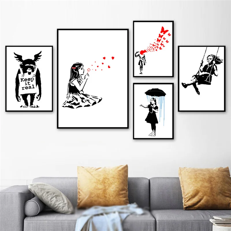 Banksy Graffiti Art Posters Girl with Red Balloon Canvas Paintings Black White Wall Pictures for Nordic Living Room Home Decor
Banksy Graffiti Art Posters Girl with Red Balloon Canvas Paintings Black White Wall Pictures for Nordic Living Room Home Decor