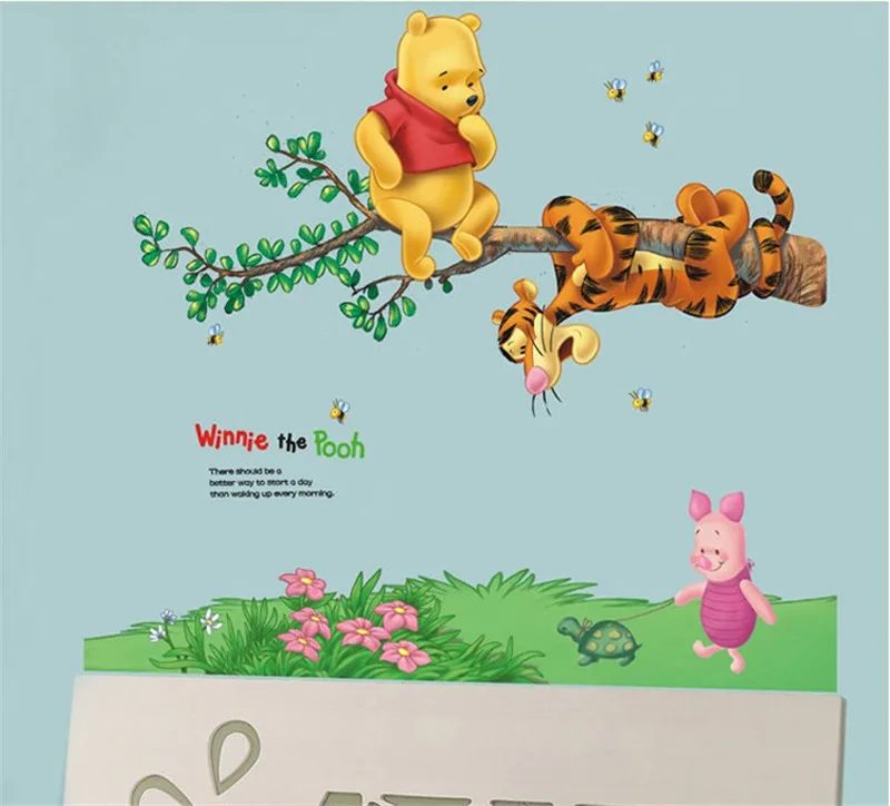Cartoon Winnie Bear Tiger Tree Bee Wall Stickers For Kids Room Home Bedroom Decoration Decals Nursery Children DIY Decor | Дом и сад