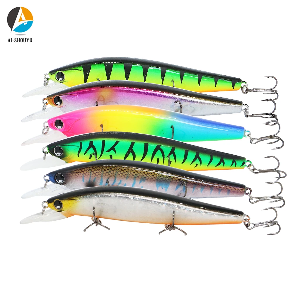 

AI-SHOUYU New Minnow Fishing Lures 115mm/15.5g Suspending Hard Bait with 3 Treble Hook Crankbait Wobbler Fishing Tackle Leurre