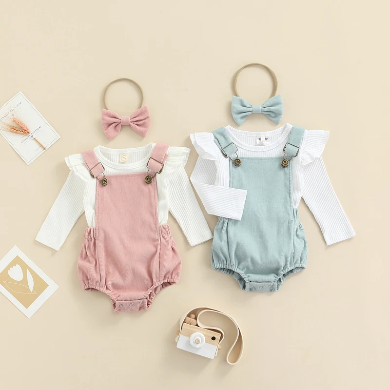 3 Pcs Baby Girl Corduroy Set, Ribbed Long Sleeve Round Neck Tops Suspender Solid Color Pants, Kids Clothing
3 Pcs Baby Girl Corduroy Set, Ribbed Long Sleeve Round Neck Tops Suspender Solid Color Pants, Kids Clothing