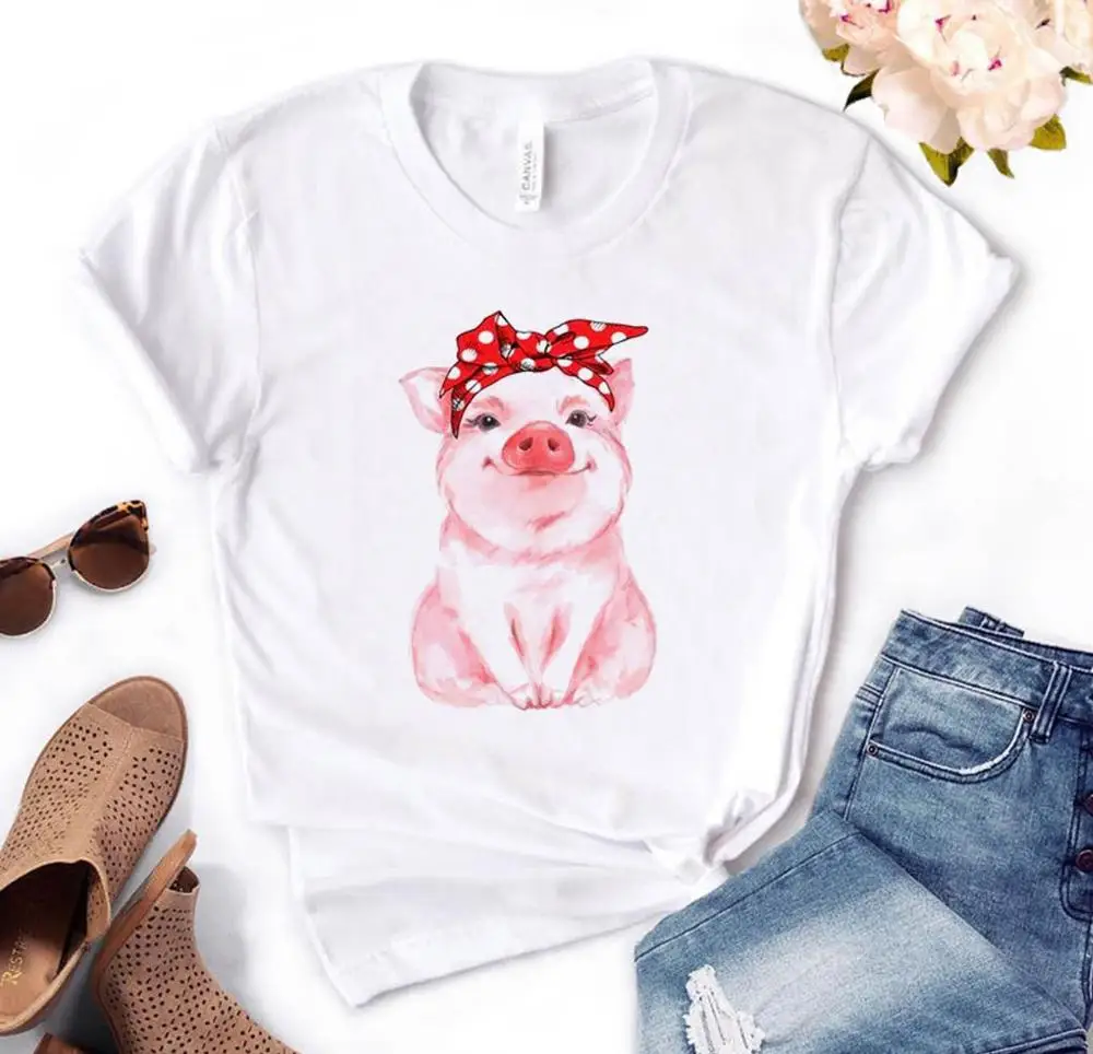 Женская футболка с леопардовым принтом банданой и изображением свиньи