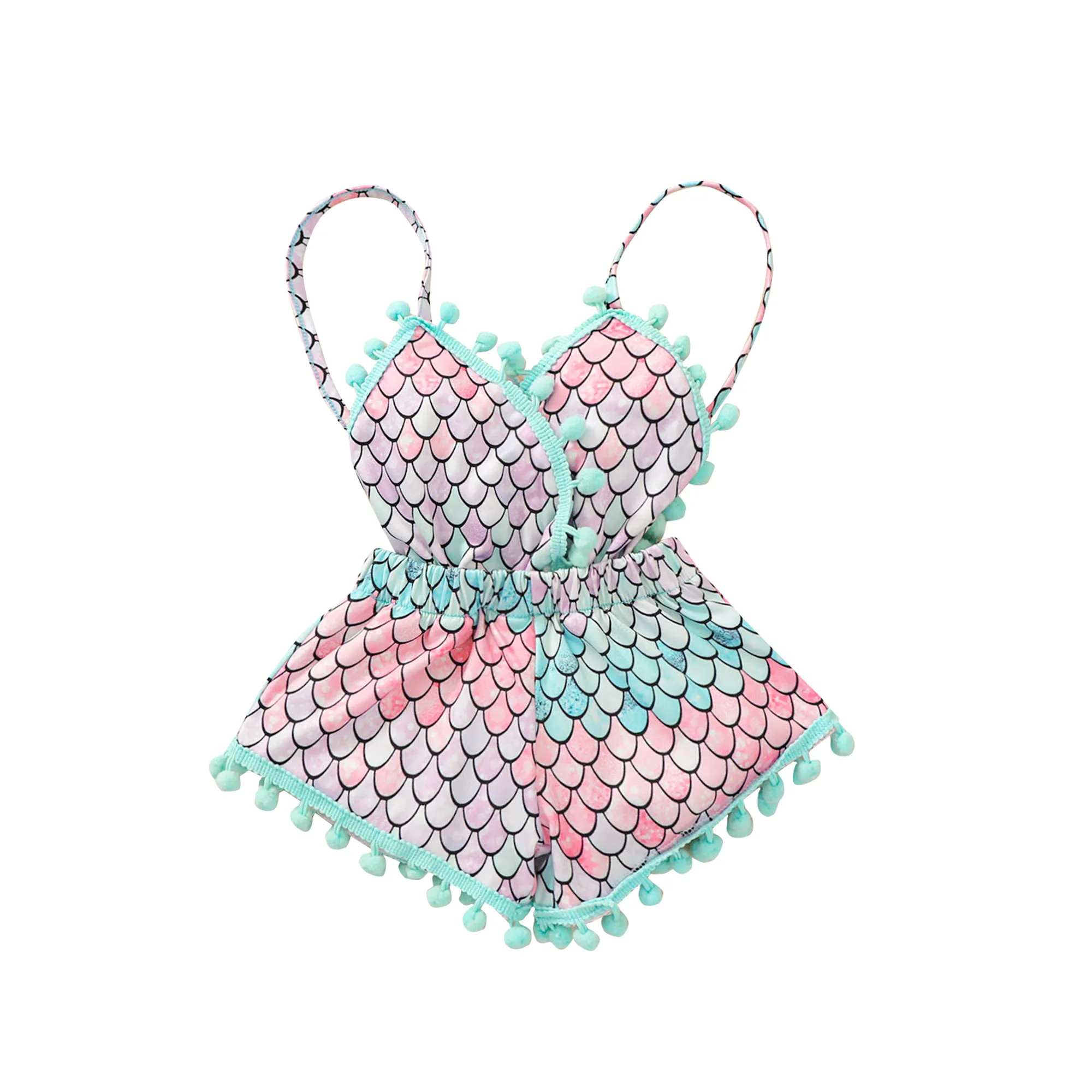 Newborn Summer Tie-up Bodysuit Baby Girls Sleeveless Rainbow Scale Pattern Spaghetti Strap V-Neck Jumpsuit with Flower Pompom
Newborn Summer Tie-up Bodysuit Baby Girls Sleeveless Rainbow Scale Pattern Spaghetti Strap V-Neck Jumpsuit with Flower Pompom