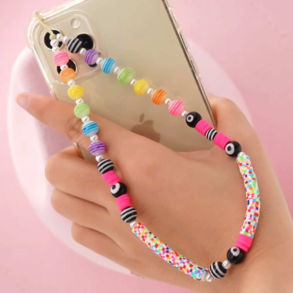 Fashion Bohemian Colored Spots Soft Pottery Colored White Striped Beads Eye Mobile Phone Chain Women's Anti-Lost Lanyard Jewelry
Fashion Bohemian Colored Spots Soft Pottery Colored White Striped Beads Eye Mobile Phone Chain Women's Anti-Lost Lanyard Jewelry